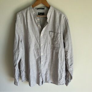 Eddie Bauer Linen Cotton Blend Stripe Button Down Shirt Top with Pocket Size XL